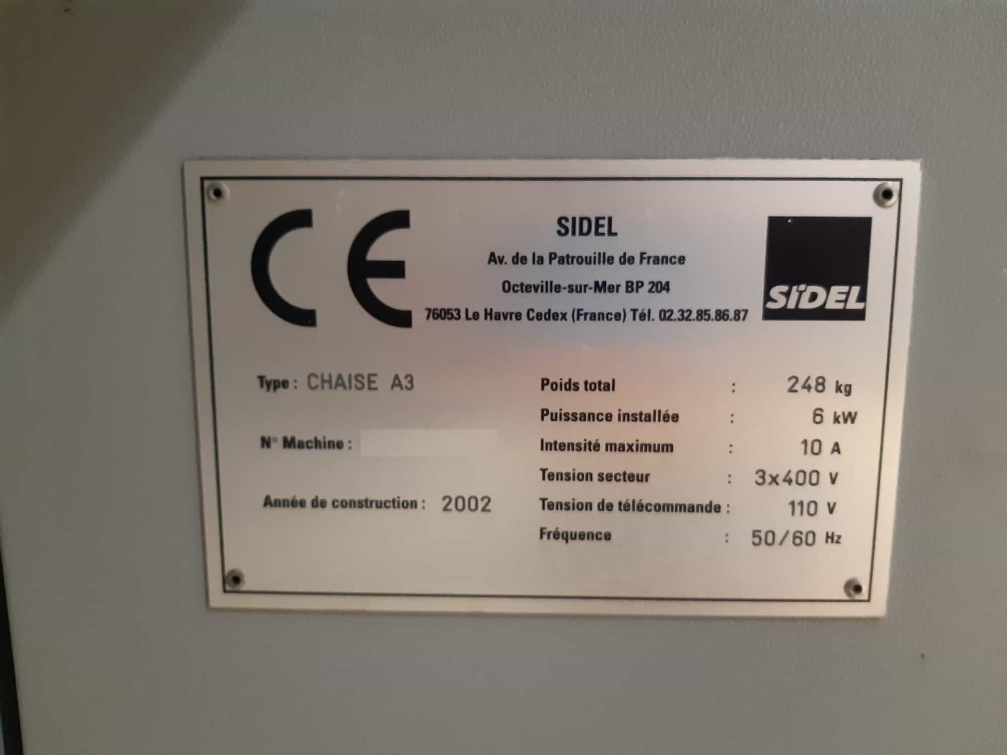 Placa de identificación of SIDEL SBO 16 series 2