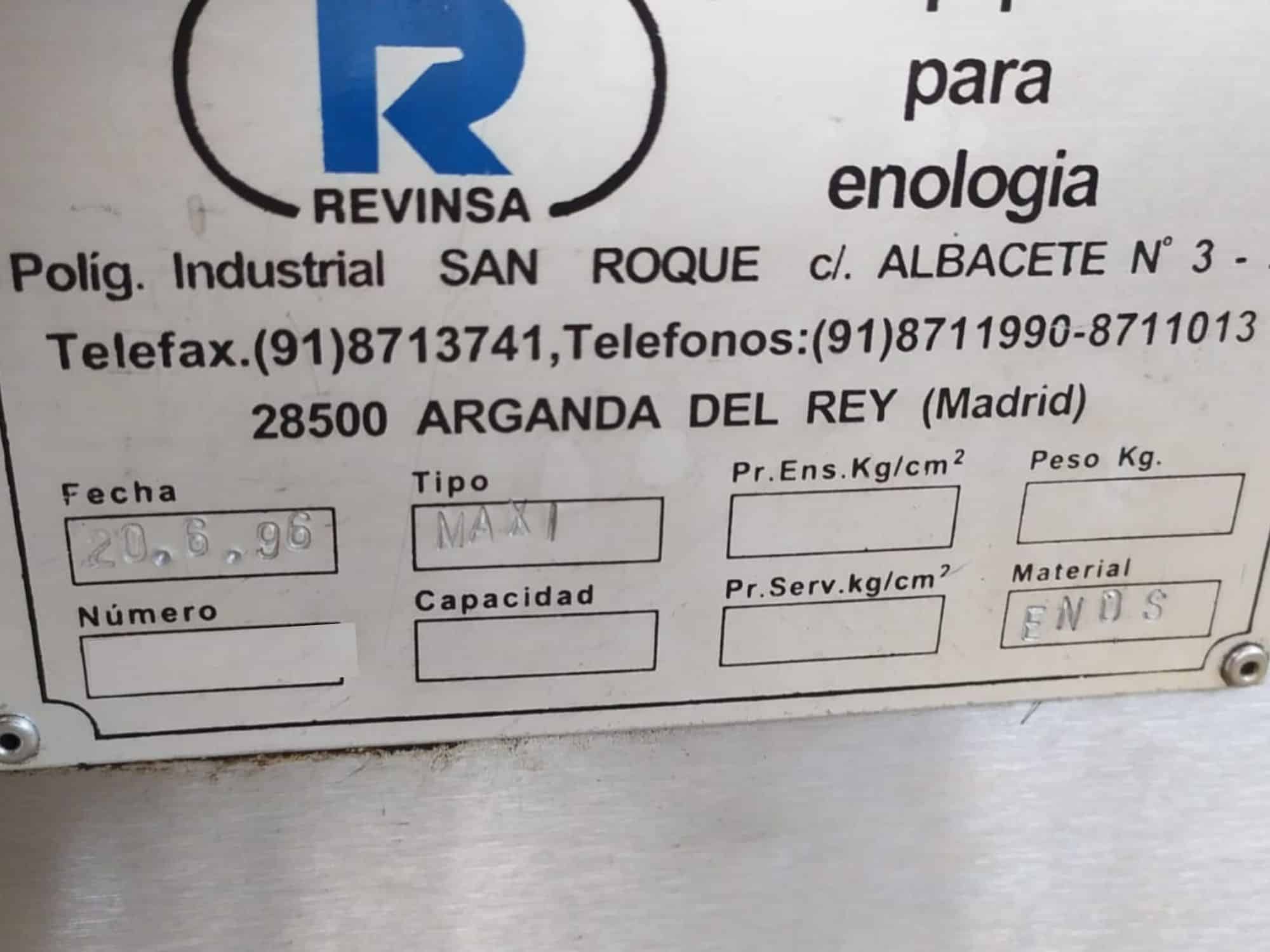 Placa de identificación de la línea de llenado Revinsa para botellas de vidrio no retornables