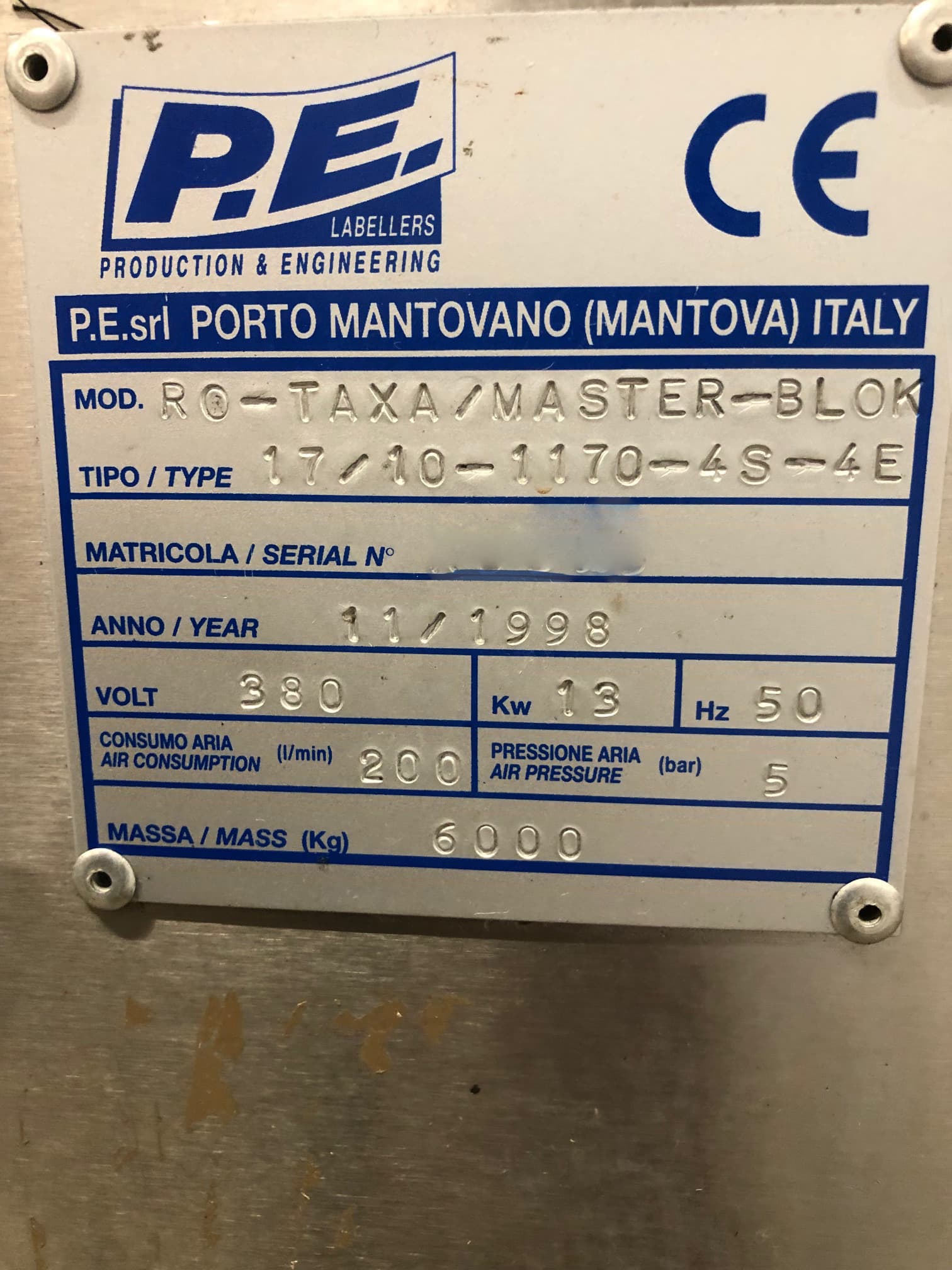 Placa de identificación of PE Labellers RO-TAXA/Master-BLOK
